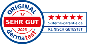 Dermatest-Siegel „Sehr gut“ 2023 mit fünf Sternen, klinisch getestet